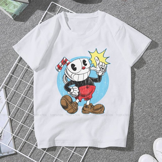 Sorriso bang tshirt para mulheres cuphead mugman jogo tees moda feminina t  camisa 5xl macio impresso solto - AliExpress